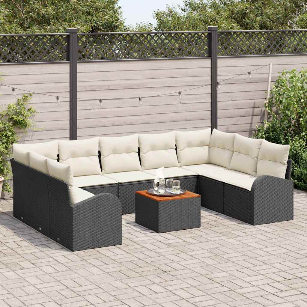 Ensemble de canapé de jardin 10 pcs Noir et Crème polyrotin - XIOS