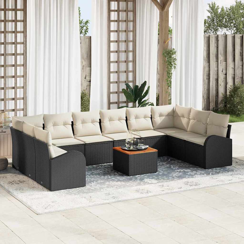 Ensemble de canapé de jardin 11 pcs Noir et Crème polyrotin - XIOS