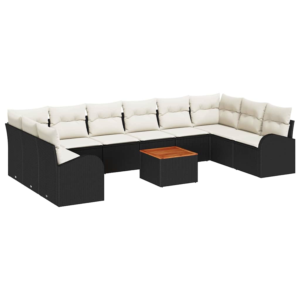 Ensemble de canapé de jardin 11 pcs Noir et Crème polyrotin - XIOS