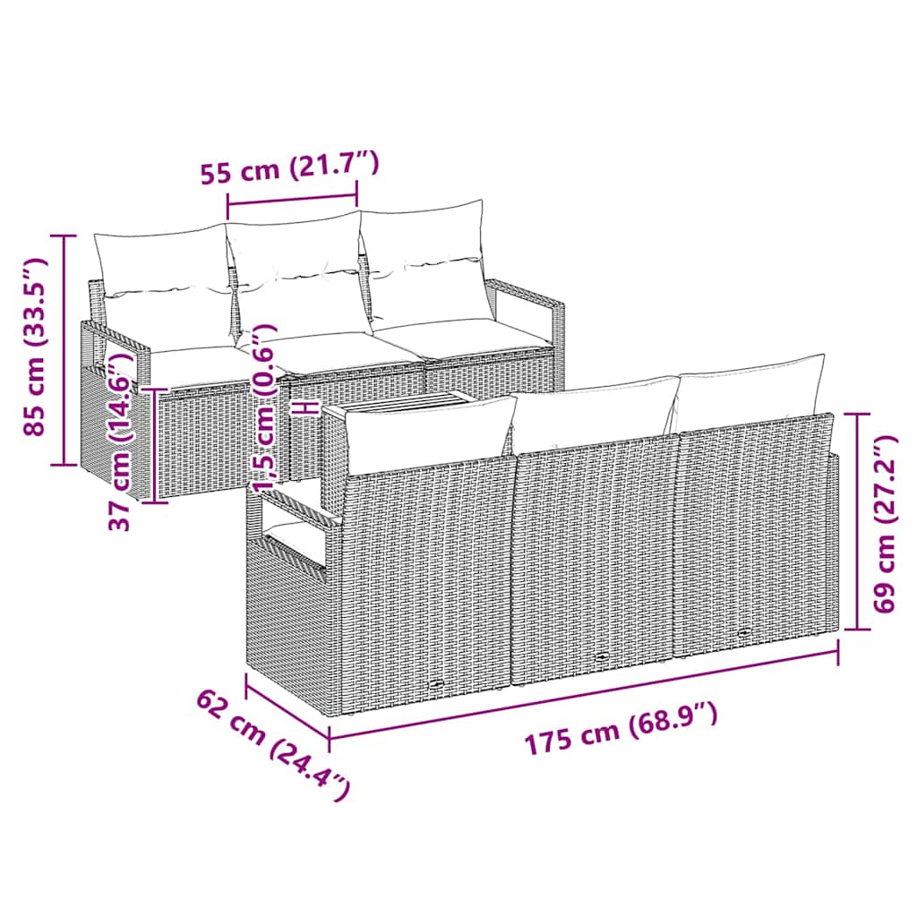 Ensemble de canapé de jardin avec stockage 7 pcs Gris polyrotin - XIOS