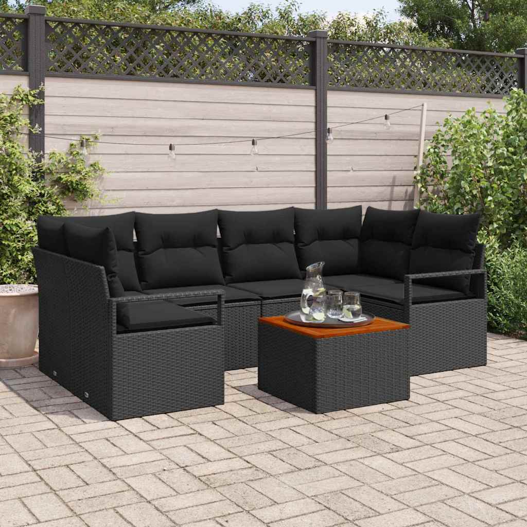 Ensemble de canapé de jardin avec stockage 7 pcs Noir polyrotin - XIOS