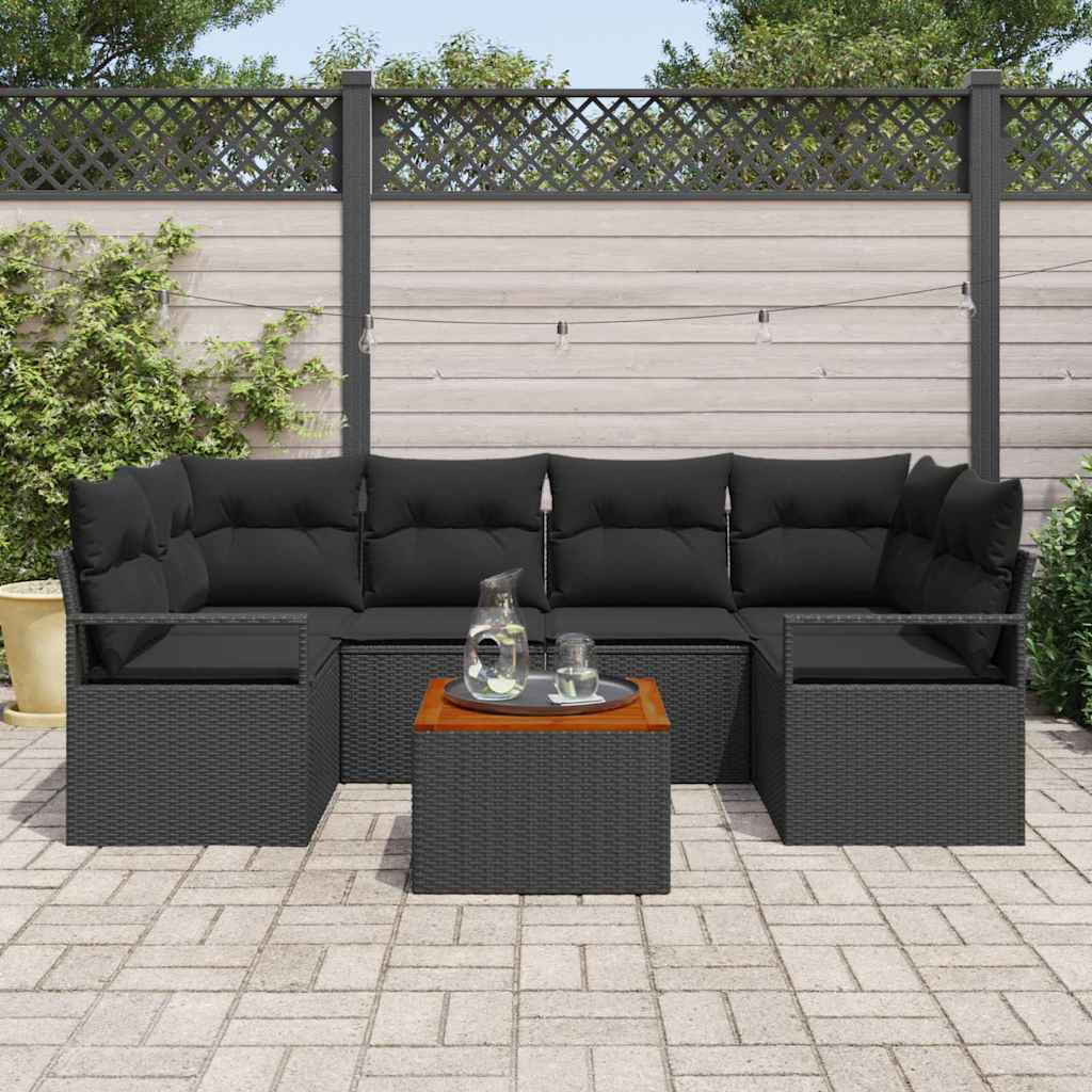 Ensemble de canapé de jardin avec stockage 7 pcs Noir polyrotin - XIOS