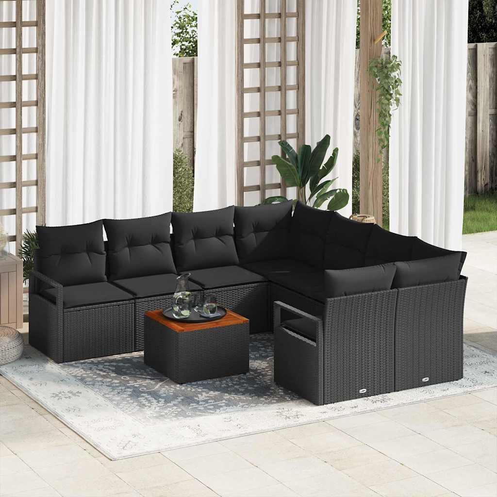 Ensemble de canapé de jardin avec stockage 9 pcs Noir polyrotin - XIOS