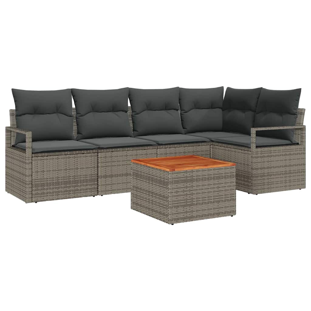 Ensemble de canapé de jardin 6 pc Gris polyrotin