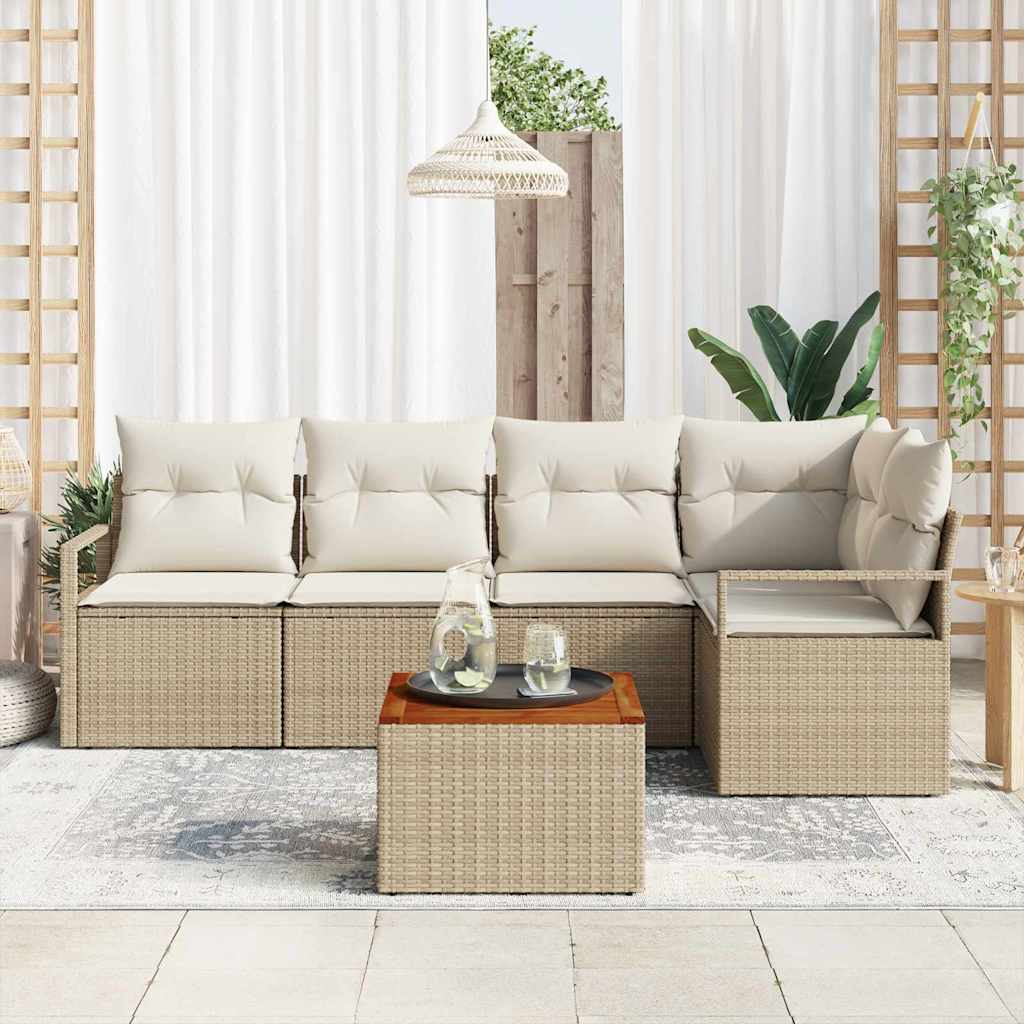 Ensemble de canapé de jardin 6 pc Beige et crème polyrotin