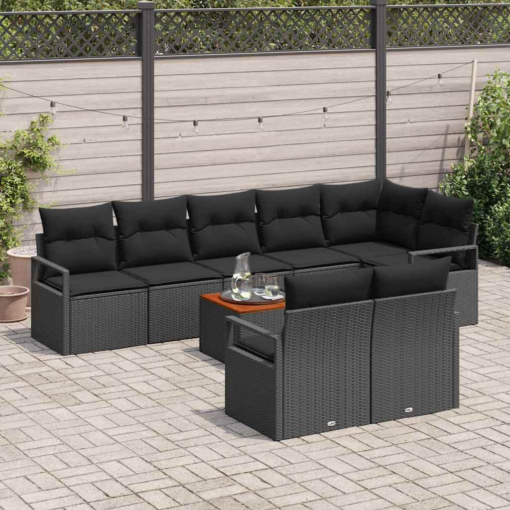 Ensemble de canapé de jardin avec stockage 9 pcs Noir polyrotin