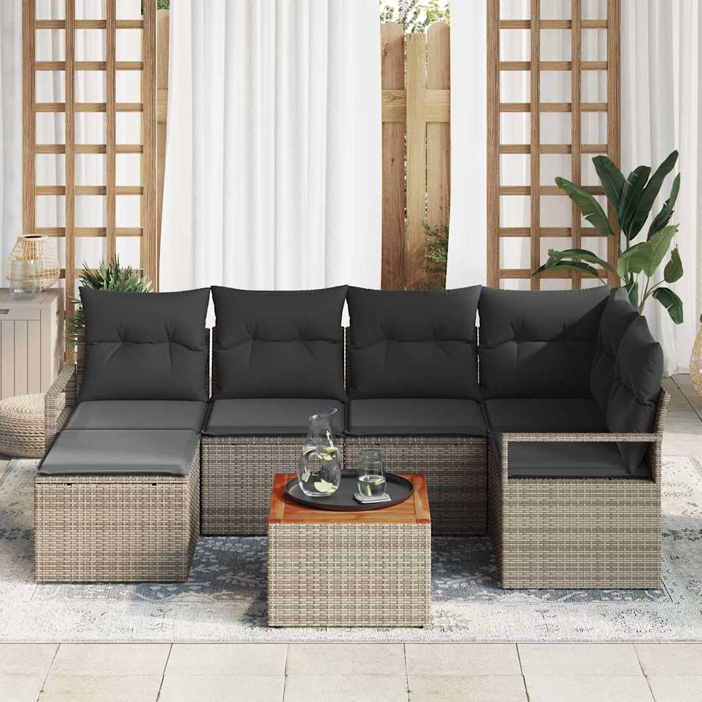 Ensemble de canapé de jardin 7 pc Gris polyrotin