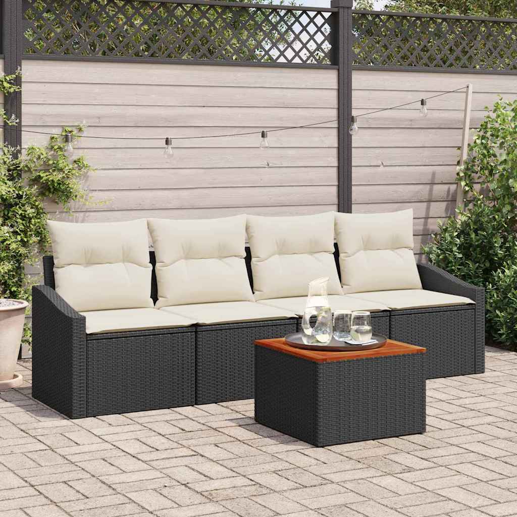 Ensemble de canapé de jardin 5 pcs Noir et Crème polyrotin - XIOS