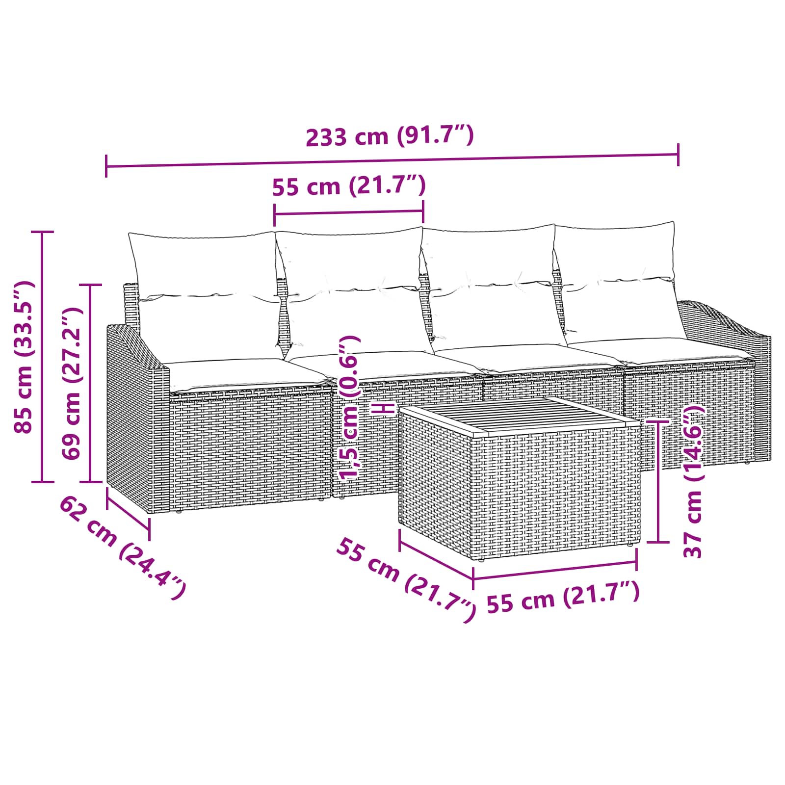 Ensemble de canapé de jardin 5 pcs Gris et bleu marine - XIOS