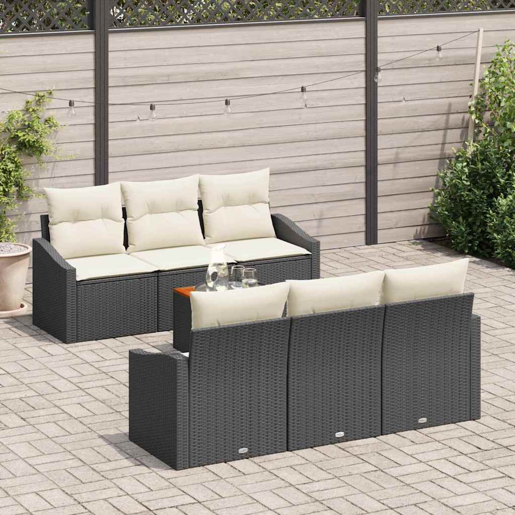 Ensemble de canapé de jardin 7 pcs Noir et Crème polyrotin - XIOS
