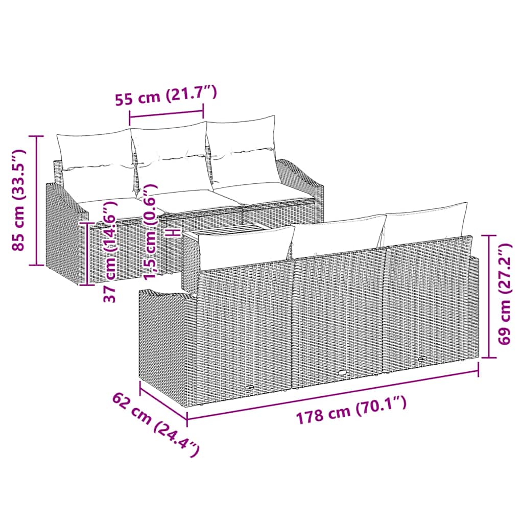 Ensemble de canapé de jardin avec stockage 7 pcs Gris polyrotin - XIOS