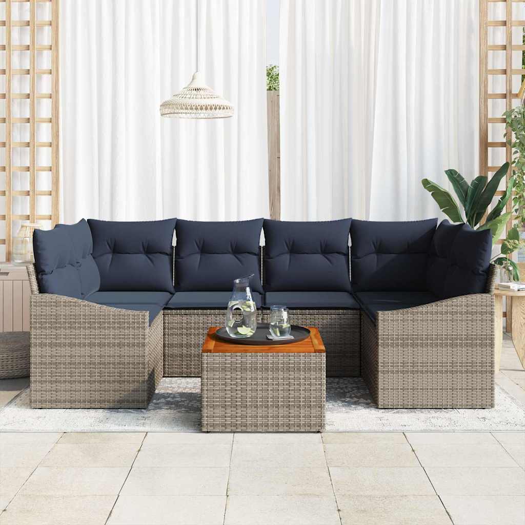 Ensemble de canapé de jardin 7 pcs Gris et bleu marine - XIOS