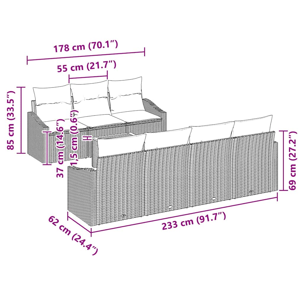 Ensemble de canapé de jardin avec stockage 8 pcs Gris polyrotin - XIOS
