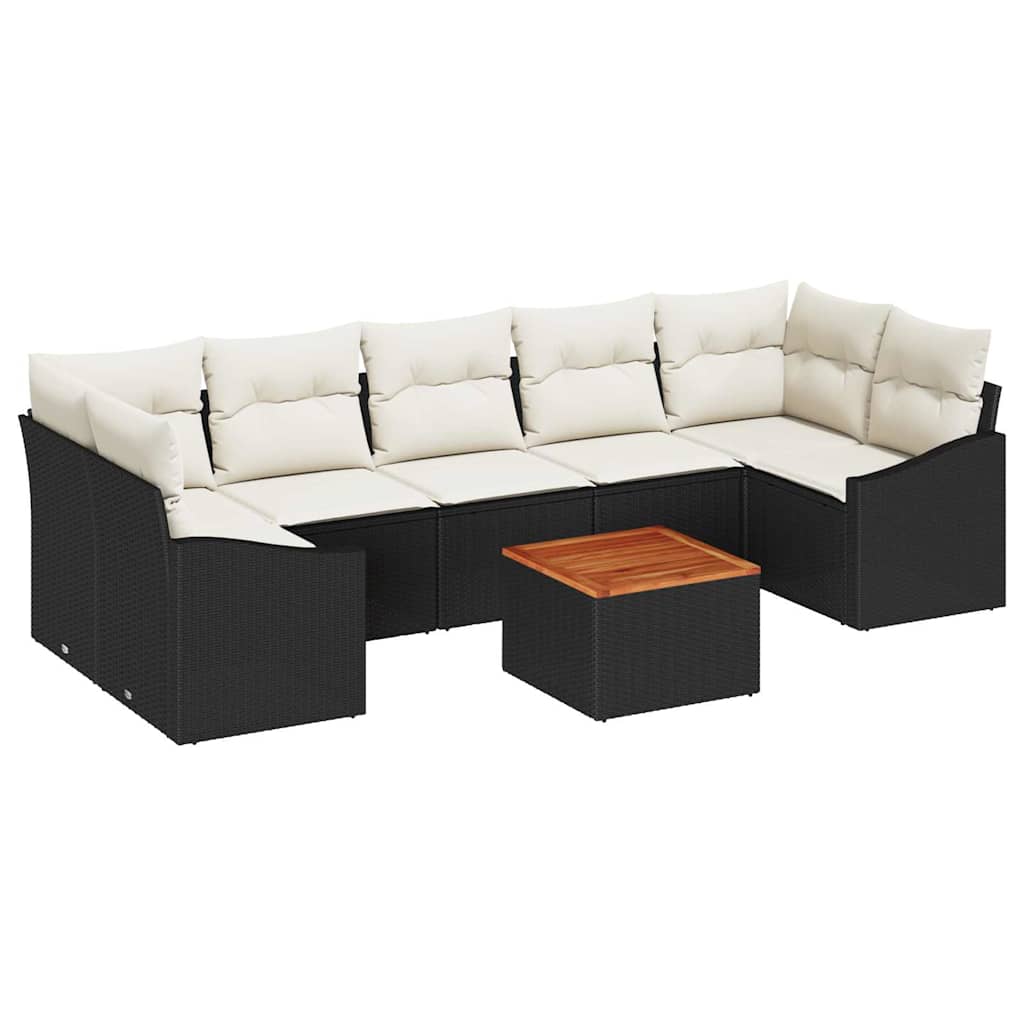 Ensemble de canapé de jardin 8 pcs Noir et Crème polyrotin - XIOS