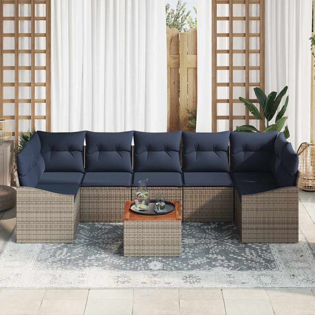Ensemble de canapé de jardin 8 pcs Gris et bleu marine - XIOS