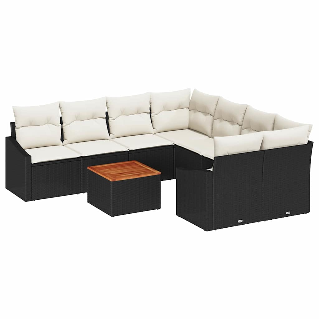 Ensemble de canapé de jardin 9 pcs Noir et Crème polyrotin - XIOS