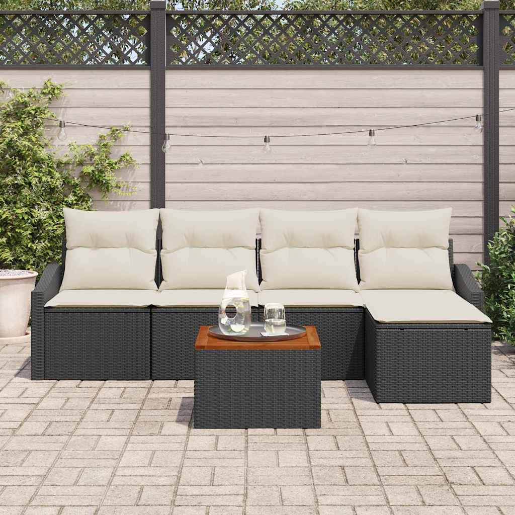 Ensemble de canapé de jardin 6 pcs Noir et Crème polyrotin - XIOS