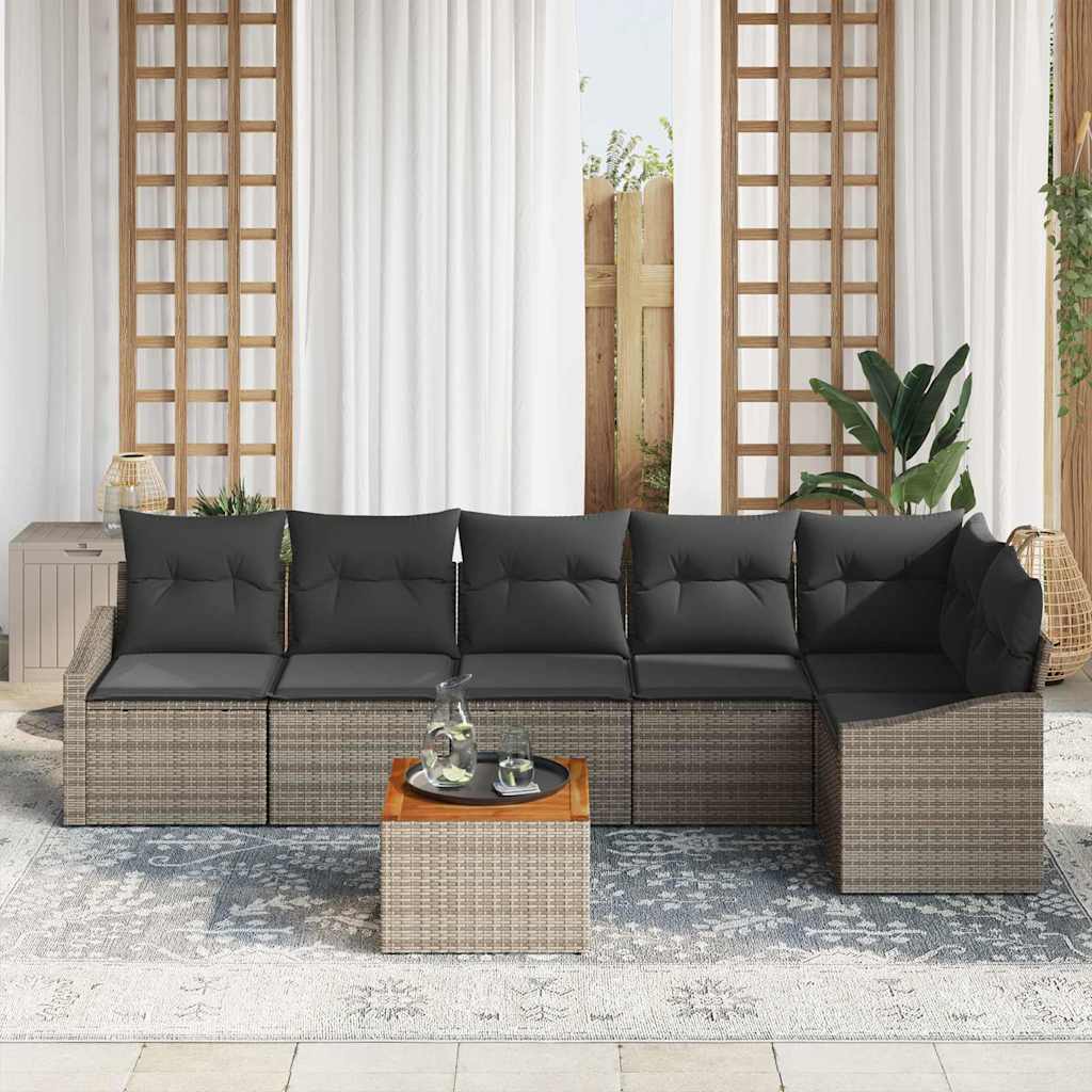 Ensemble de canapé de jardin 7 pc Gris polyrotin