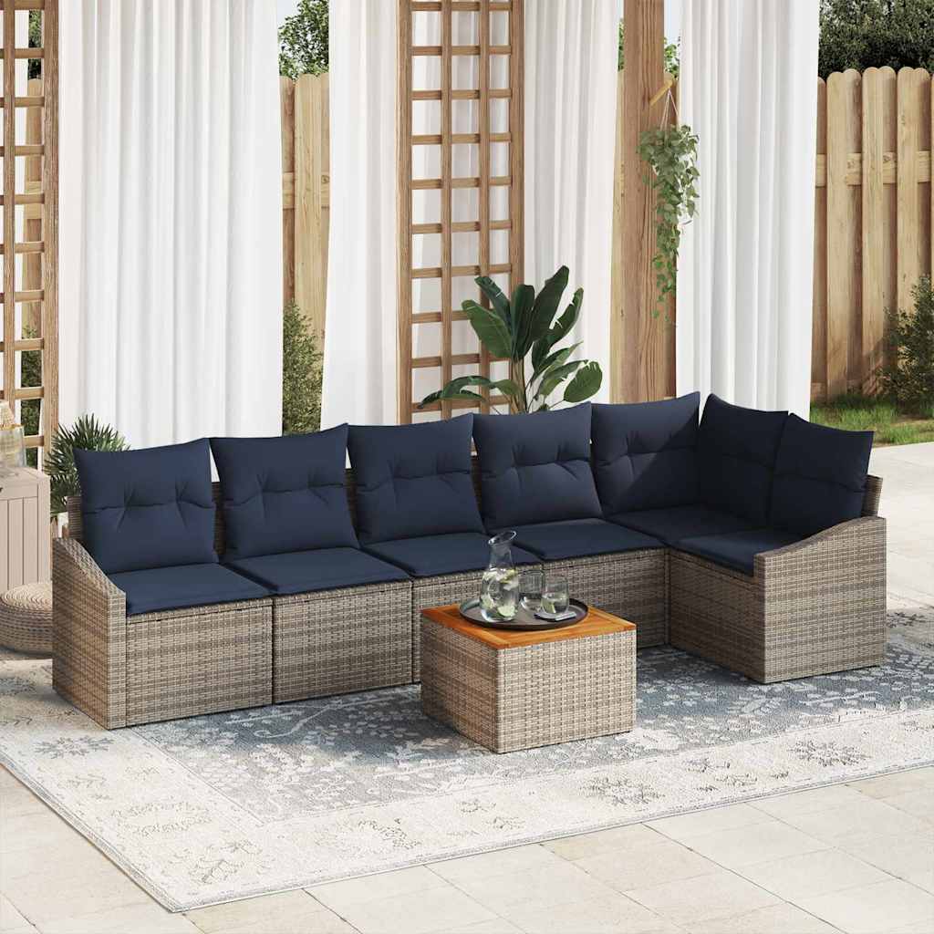 Ensemble de canapé de jardin 7 pcs Gris et bleu marine - XIOS