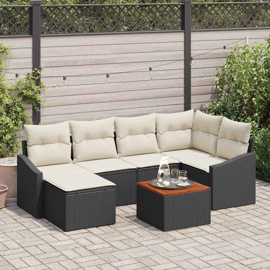 Ensemble de canapé de jardin 7 pcs Noir et Crème polyrotin - XIOS