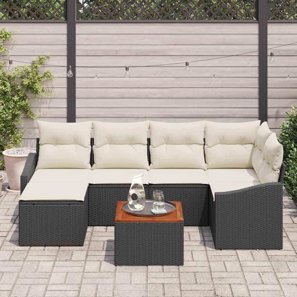 Ensemble de canapé de jardin 7 pcs Noir et Crème polyrotin - XIOS