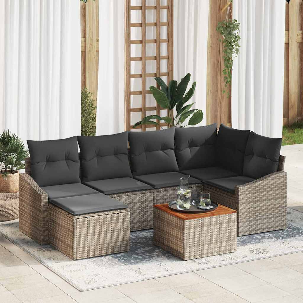 Ensemble de canapé de jardin 7 pc Gris polyrotin