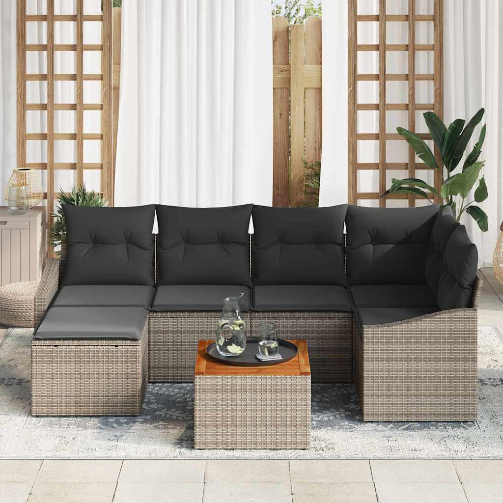 Ensemble de canapé de jardin 7 pc Gris polyrotin