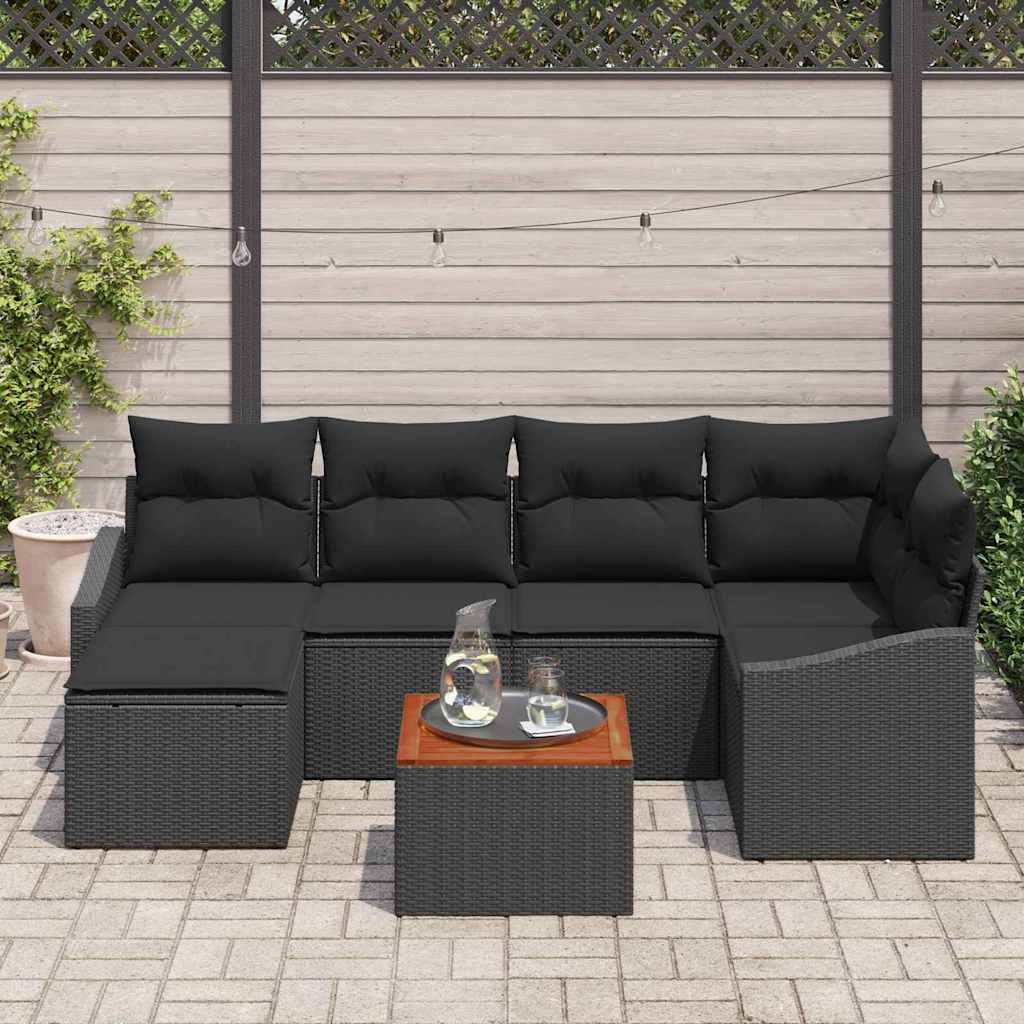 Ensemble de canapé de jardin avec stockage 7 pcs Noir polyrotin - XIOS
