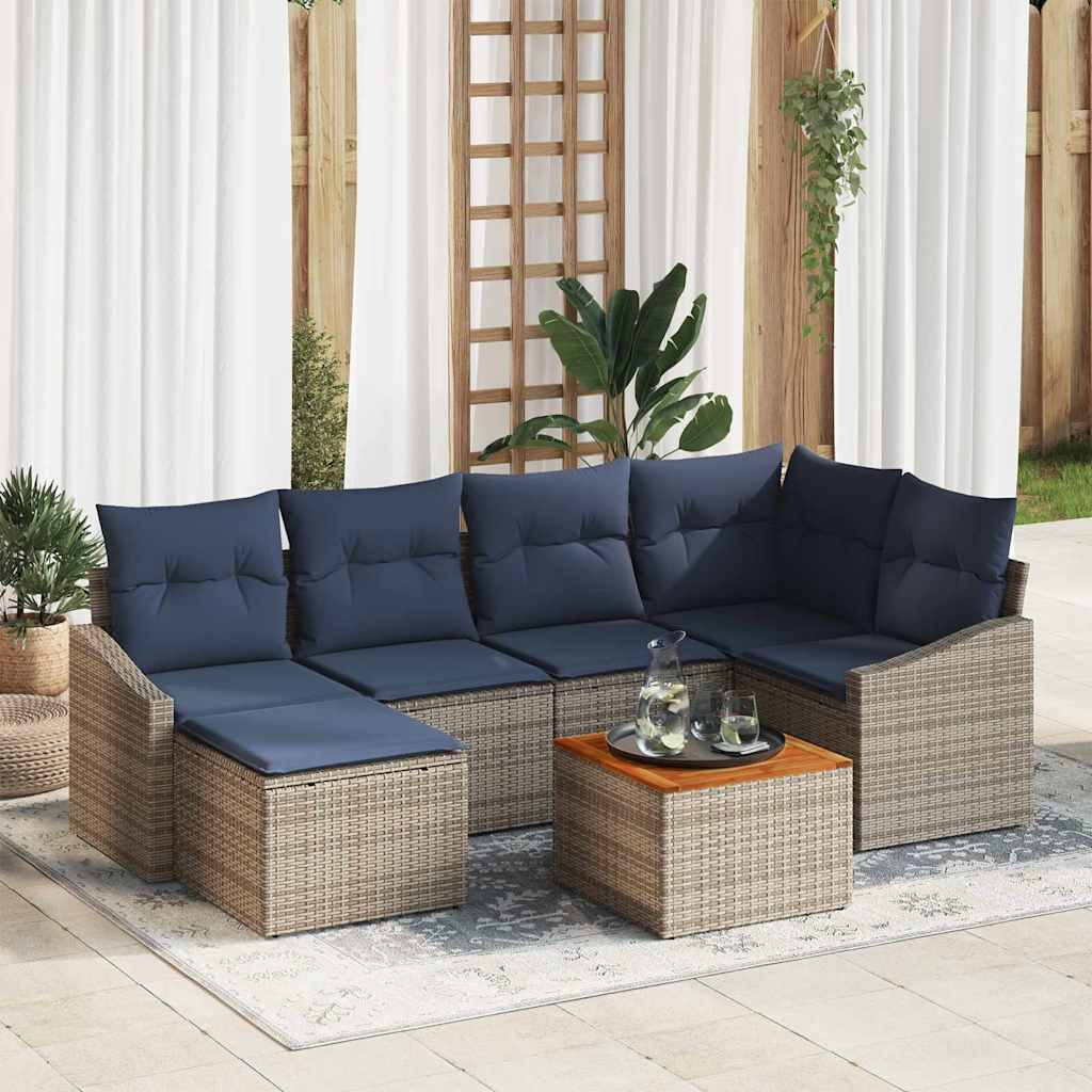 Ensemble de canapé de jardin 7 pcs Gris et bleu marine - XIOS