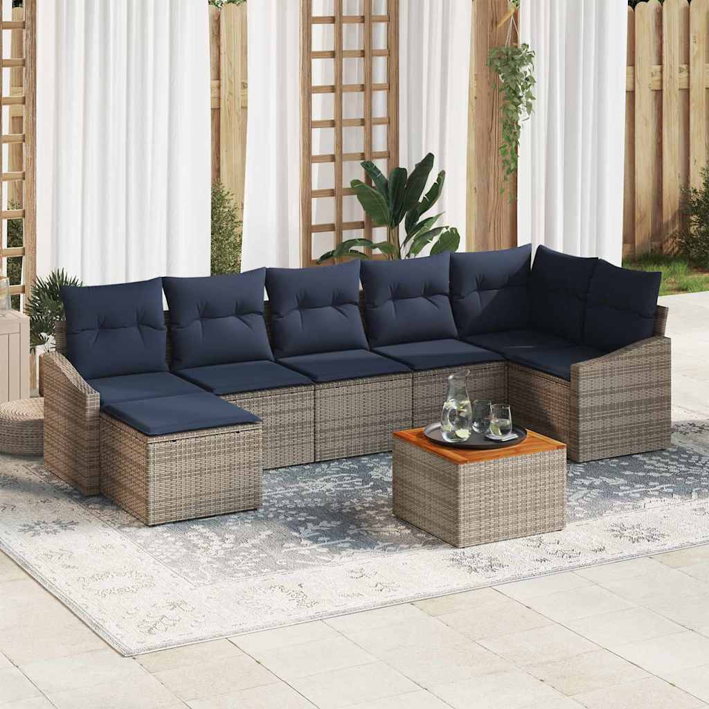 Ensemble de canapé de jardin 8 pcs Gris et bleu marine - XIOS