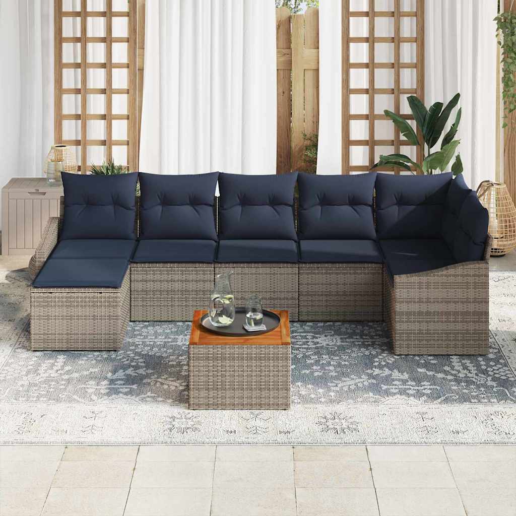 Ensemble de canapé de jardin 8 pcs Gris et bleu marine - XIOS