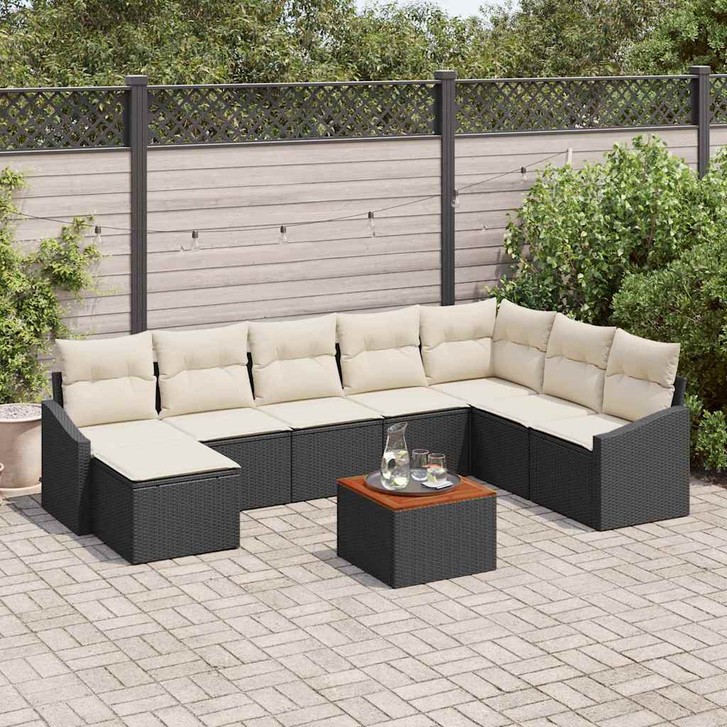 Ensemble de canapé de jardin 9 pc Noir et Crème polyrotin