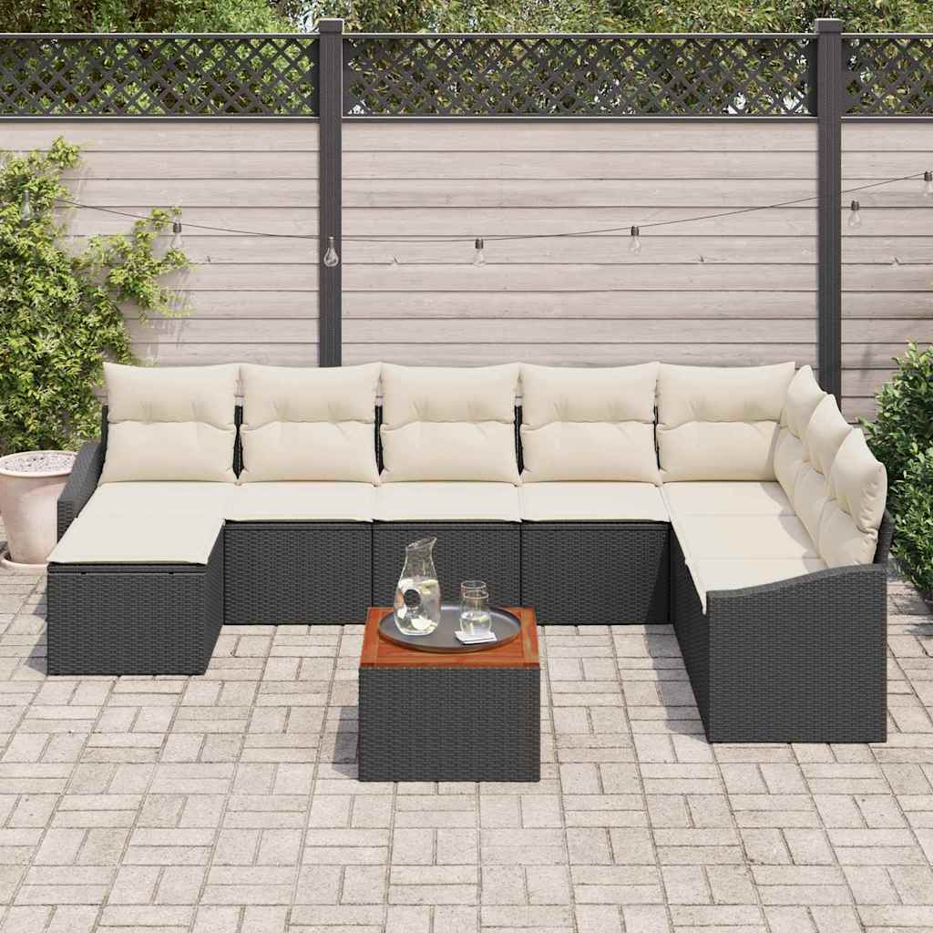 Ensemble de canapé de jardin 9 pc Noir et Crème polyrotin
