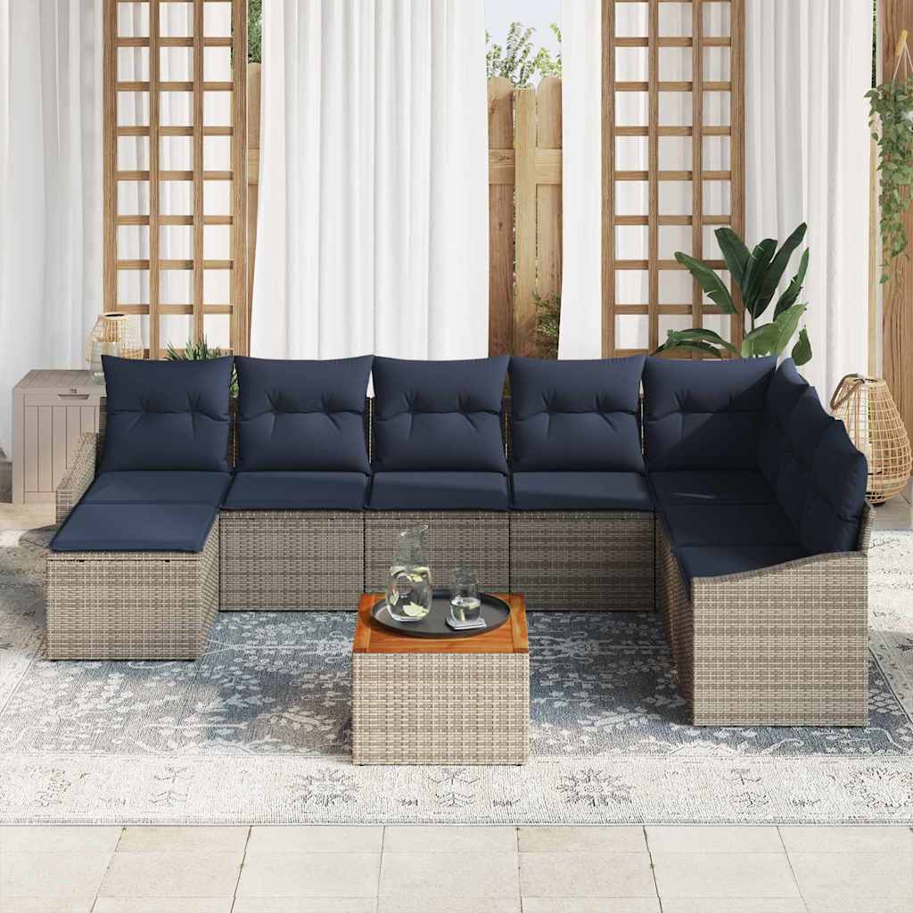 Ensemble de canapé de jardin 9 pcs Gris et bleu marine - XIOS