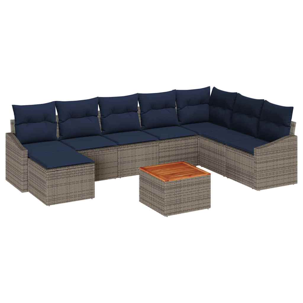 Ensemble de canapé de jardin 9 pcs Gris et bleu marine - XIOS