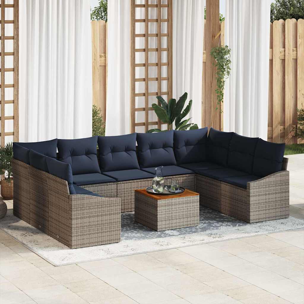 Ensemble de canapé de jardin 10 pcs Gris et bleu marine - XIOS
