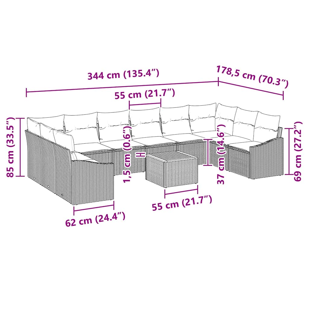 Ensemble de canapé de jardin 11 pcs Gris polyrotin - XIOS