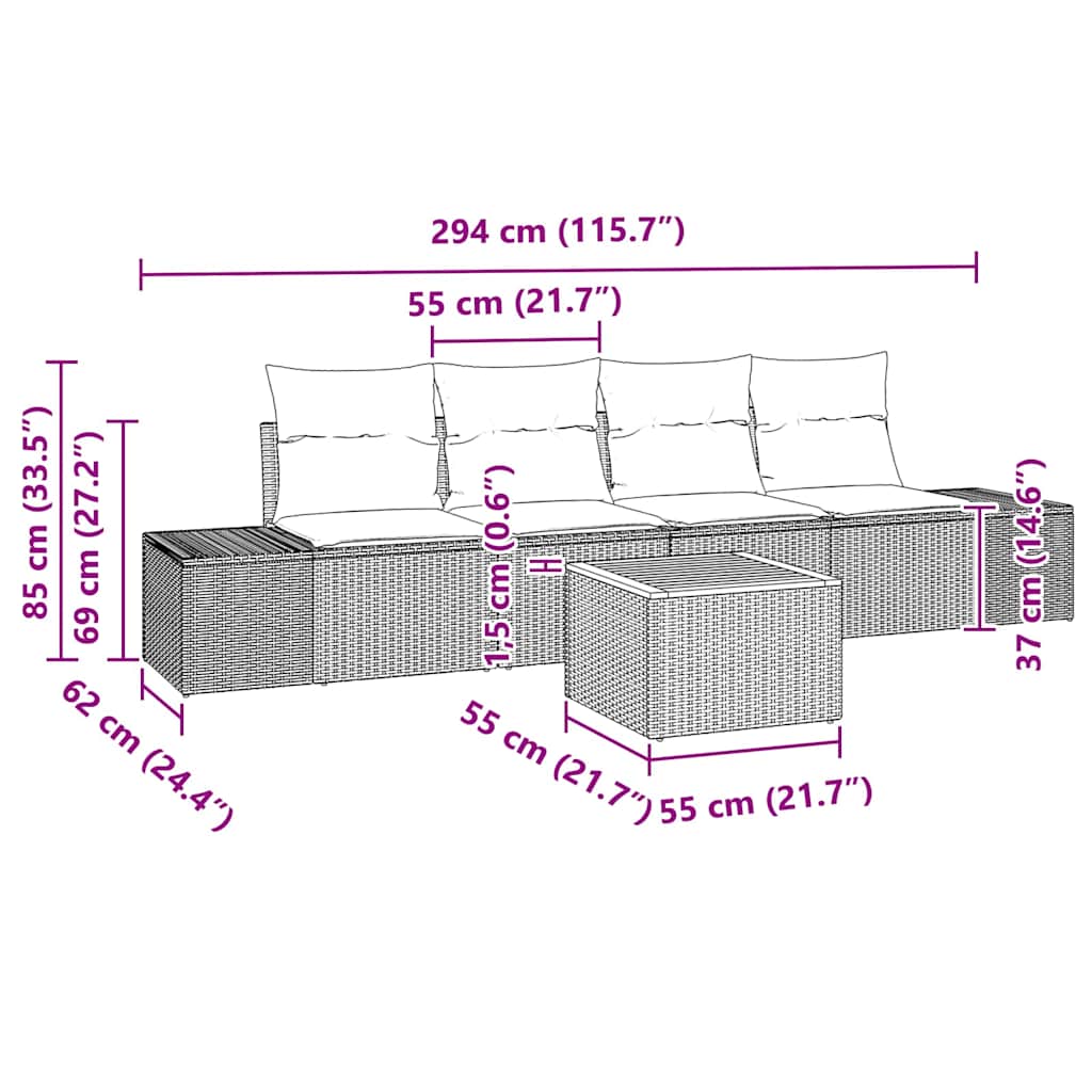 Ensemble de canapé de jardin 5 pcs Noir et Crème polyrotin - XIOS