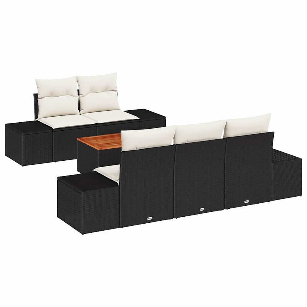 Ensemble de canapé de jardin 6 pcs Noir et Crème polyrotin - XIOS
