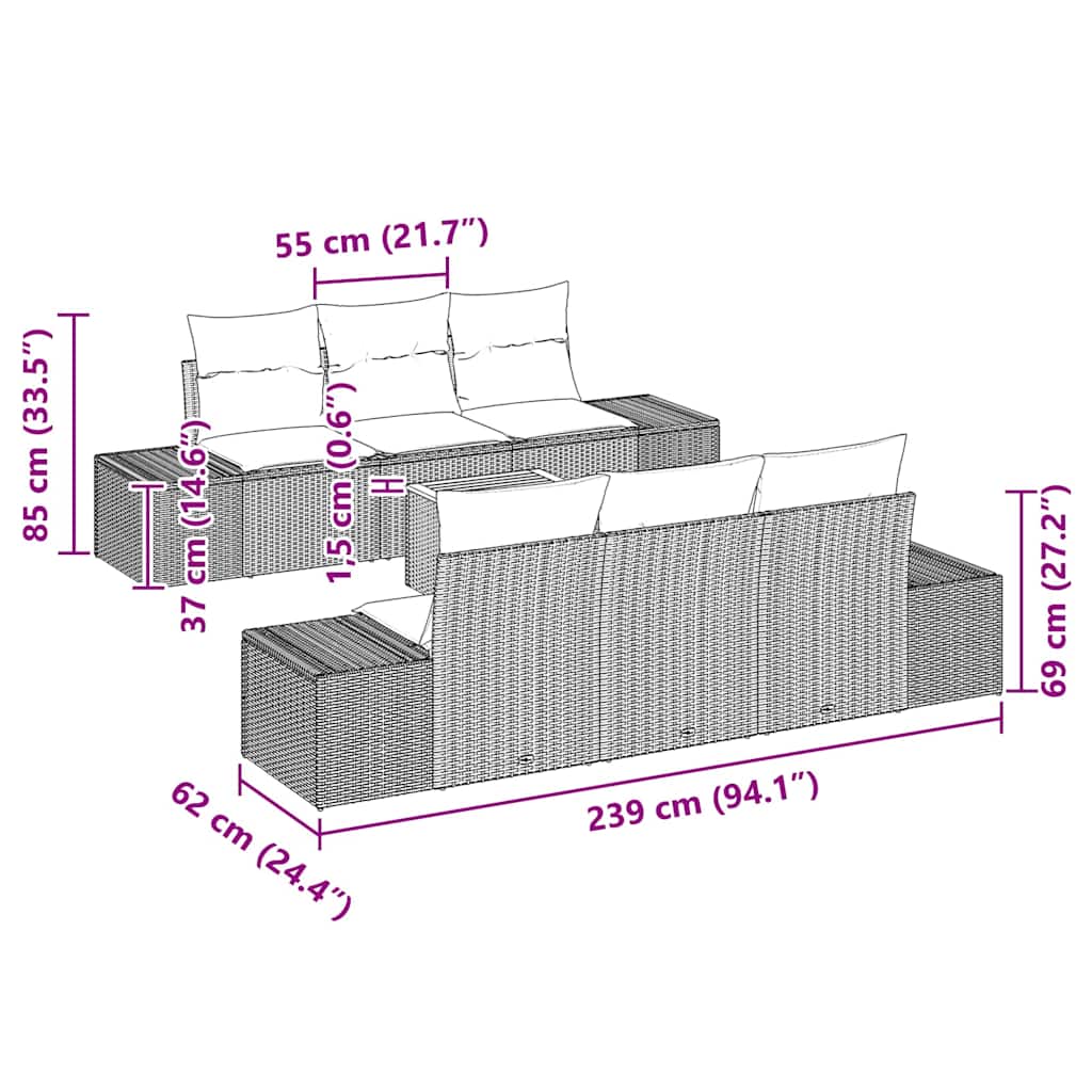 Ensemble de canapé de jardin avec stockage 7 pcs Gris polyrotin - XIOS