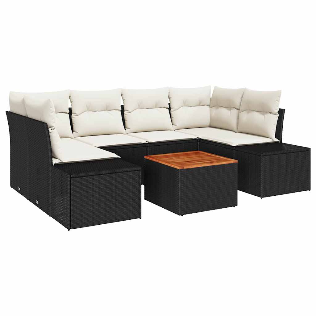 Ensemble de canapé de jardin 7 pcs Noir et Crème polyrotin - XIOS