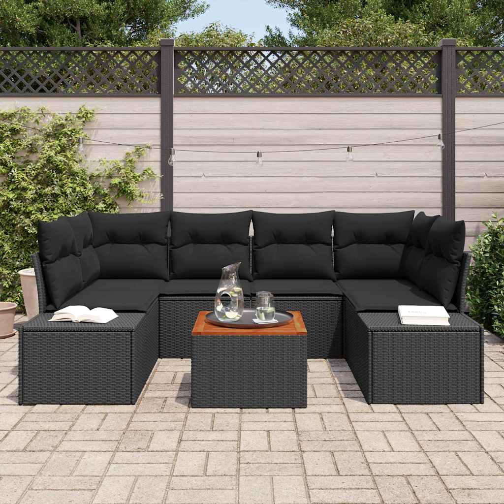 Ensemble de canapé de jardin avec stockage 7 pcs Noir polyrotin - XIOS