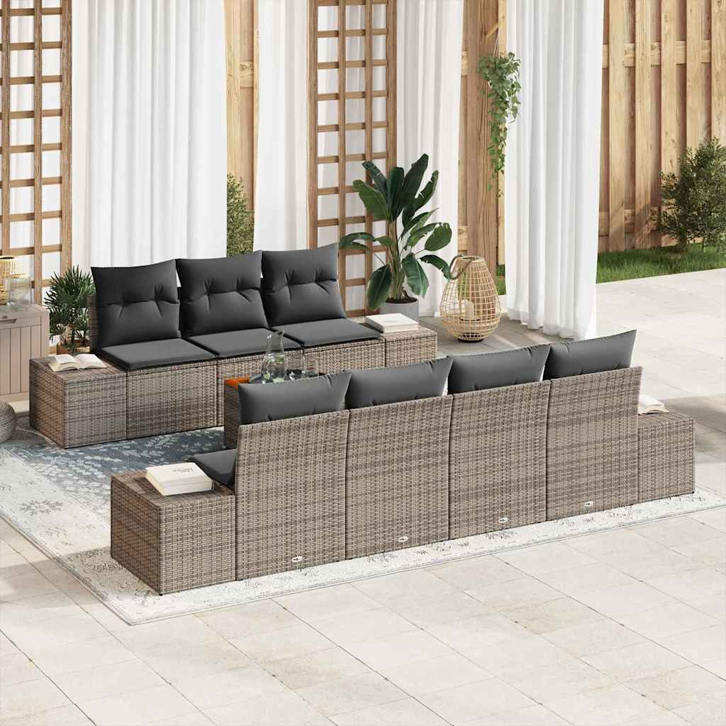 Ensemble de canapé de jardin avec stockage 8 pcs Gris polyrotin - XIOS