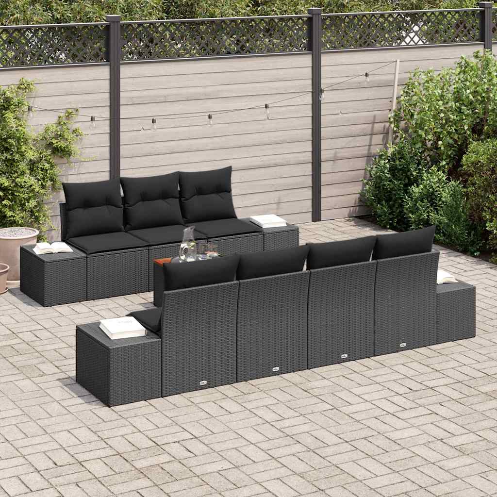 Ensemble de canapé de jardin avec stockage 8 pcs Noir polyrotin - XIOS