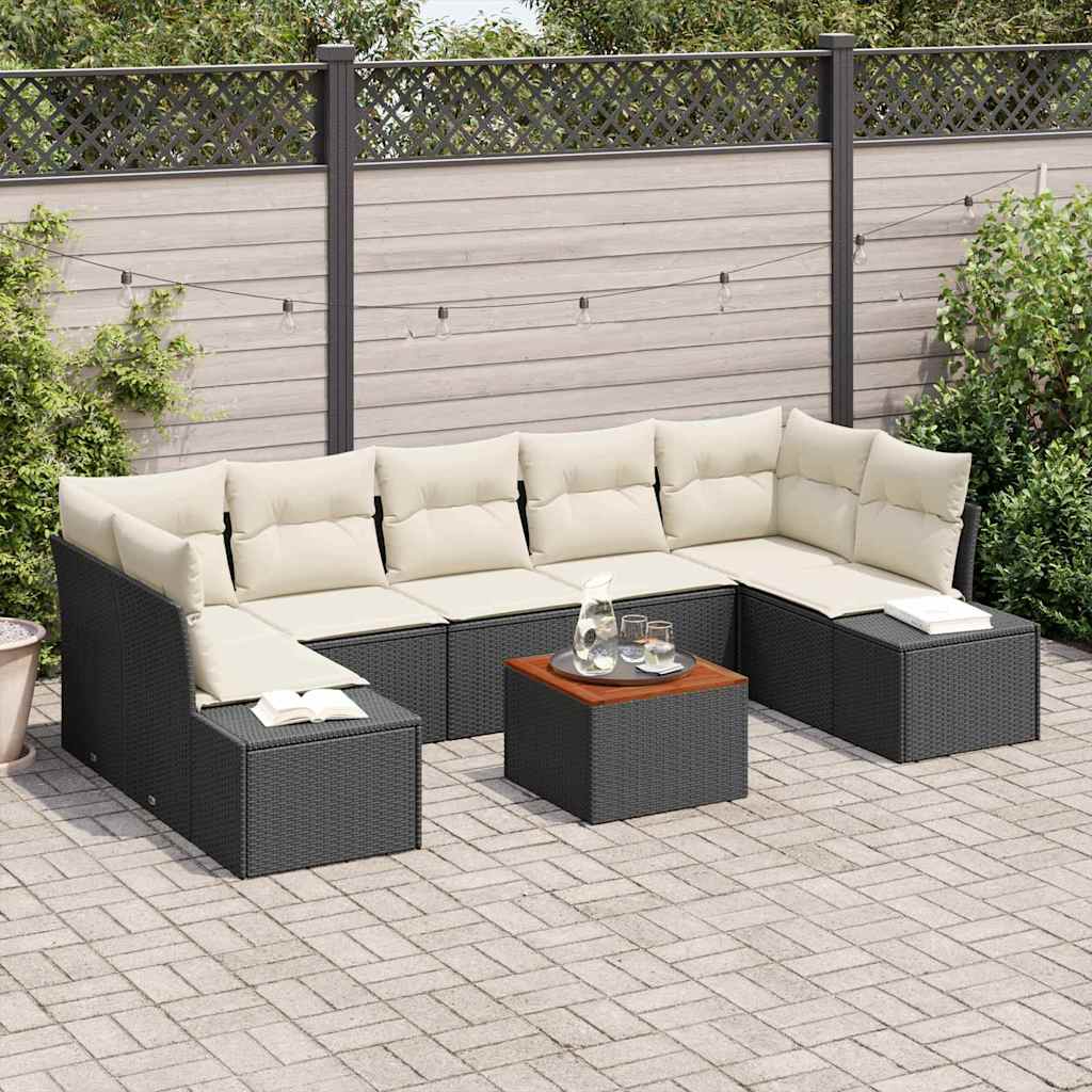Ensemble de canapé de jardin 8 pcs Noir et Crème polyrotin - XIOS