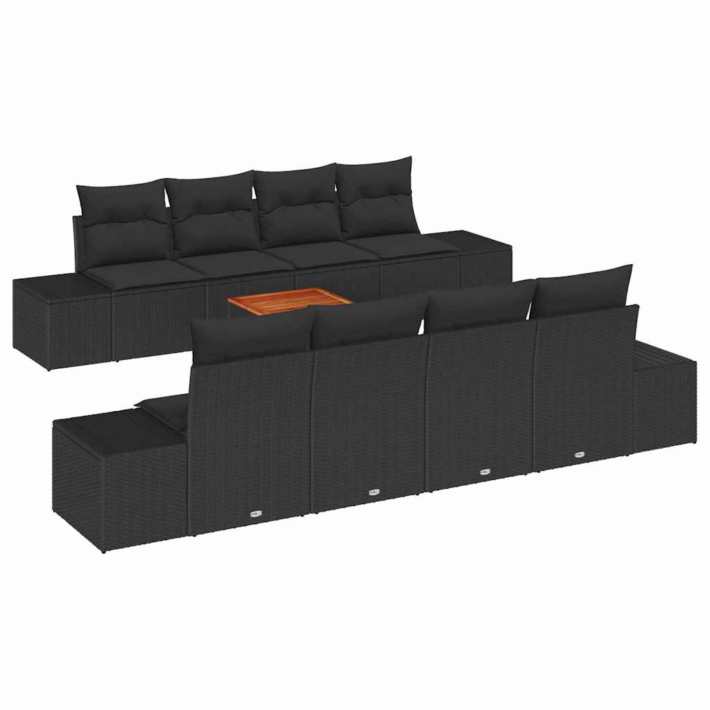 Ensemble de canapé de jardin avec stockage 9 pcs Noir polyrotin - XIOS