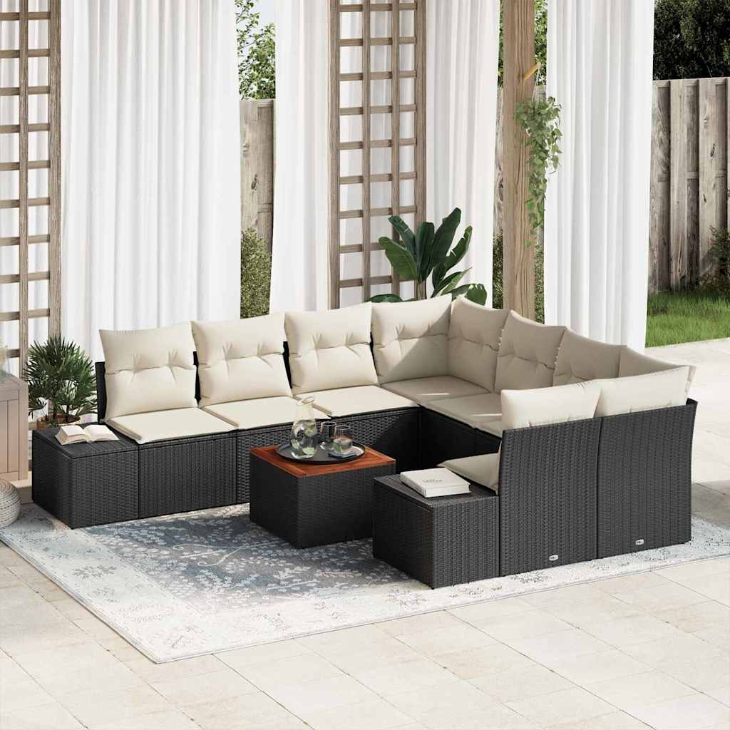 Ensemble de canapé de jardin 9 pcs Noir et Crème polyrotin - XIOS