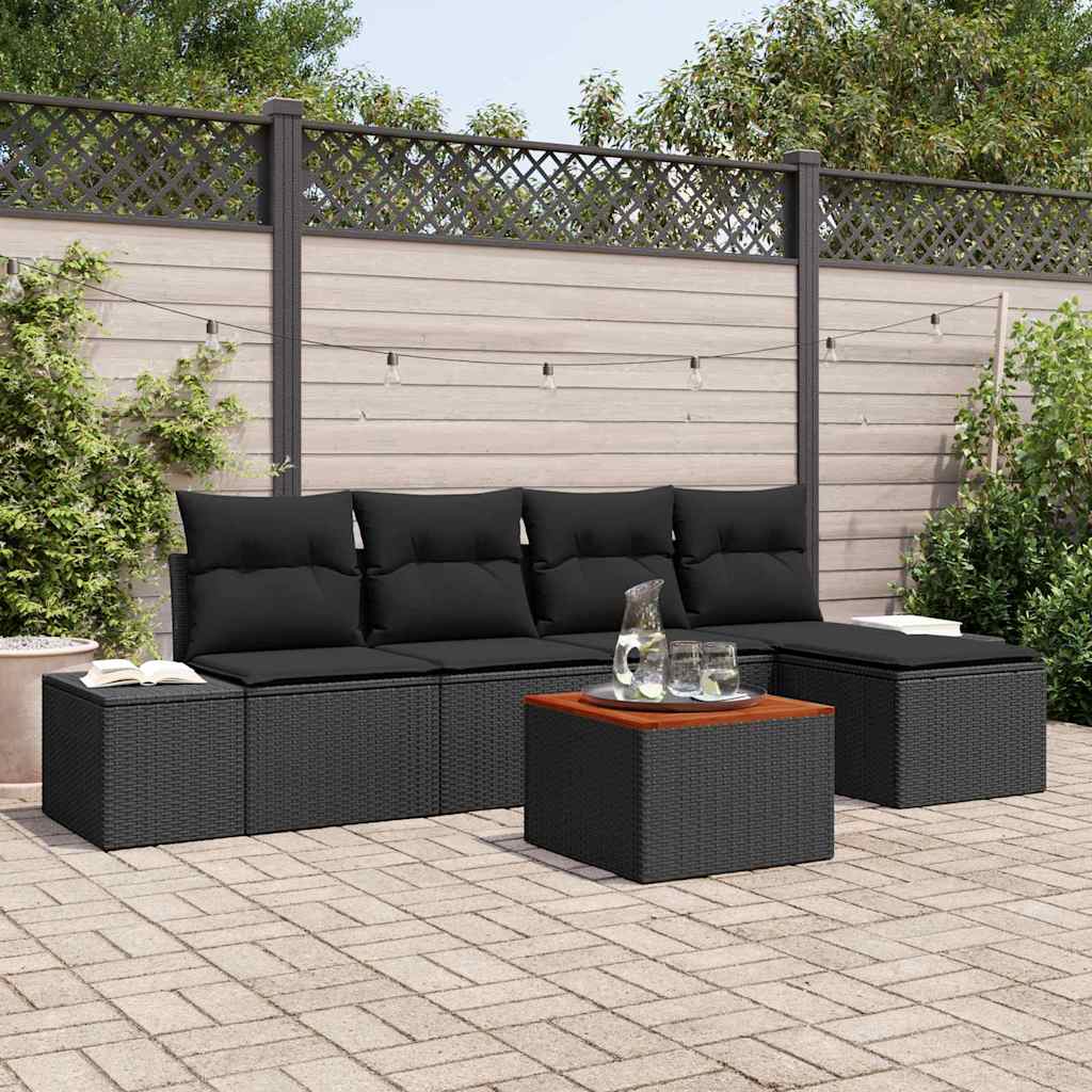 Ensemble de canapé de jardin avec stockage 6 pcs Noir polyrotin - XIOS