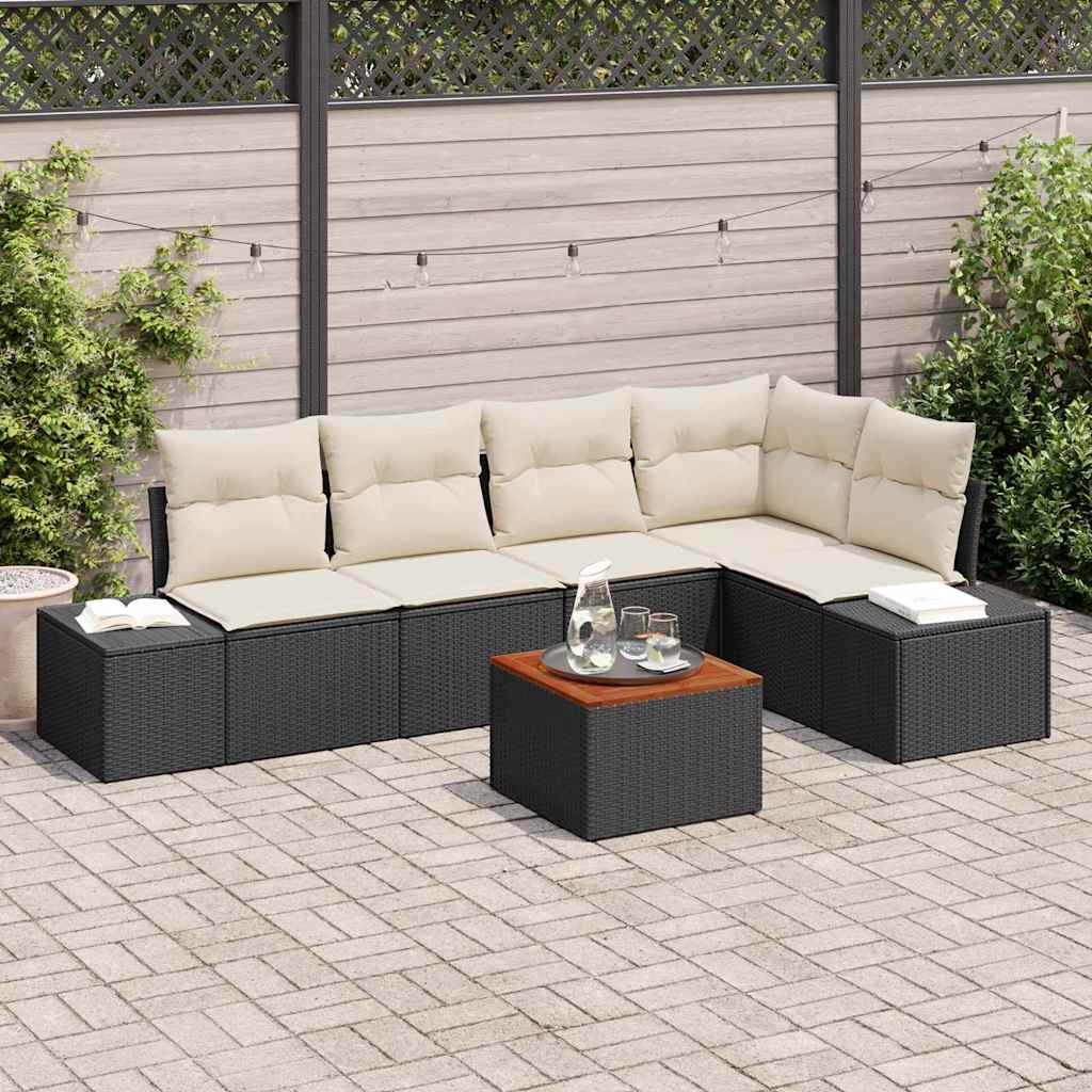 Ensemble de canapé de jardin 6 pcs Noir et Crème polyrotin - XIOS