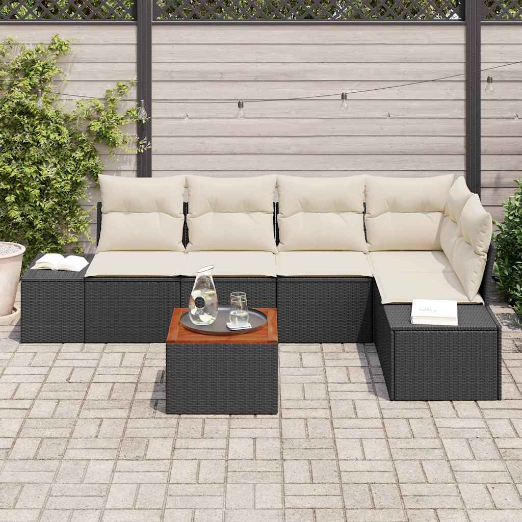 Ensemble de canapé de jardin 6 pcs Noir et Crème polyrotin - XIOS